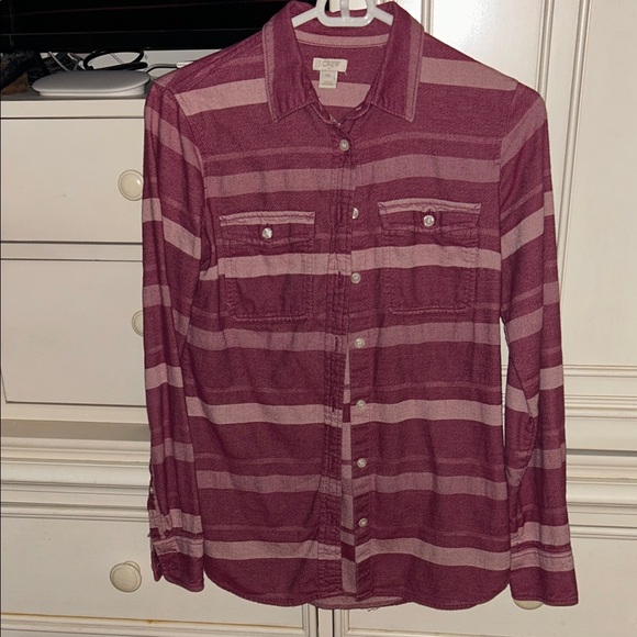 J. Crew Burgundy and Pink Striped Button Down Shirt - Picture 1 of 2